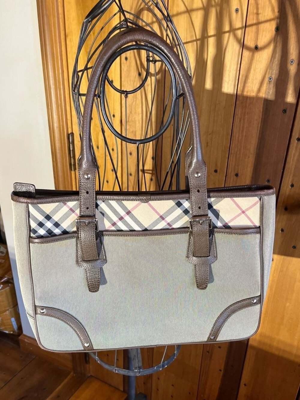 Burberry Blue Label Nova Check Canvas and Leather Shoulder Bag Tote - Picture 2 of 12
